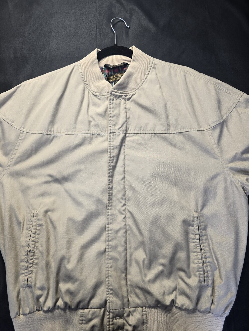Vintage Eddie Bauer Tan Bomber Jacket Plaid Lined Full Zip Size XL Style A190